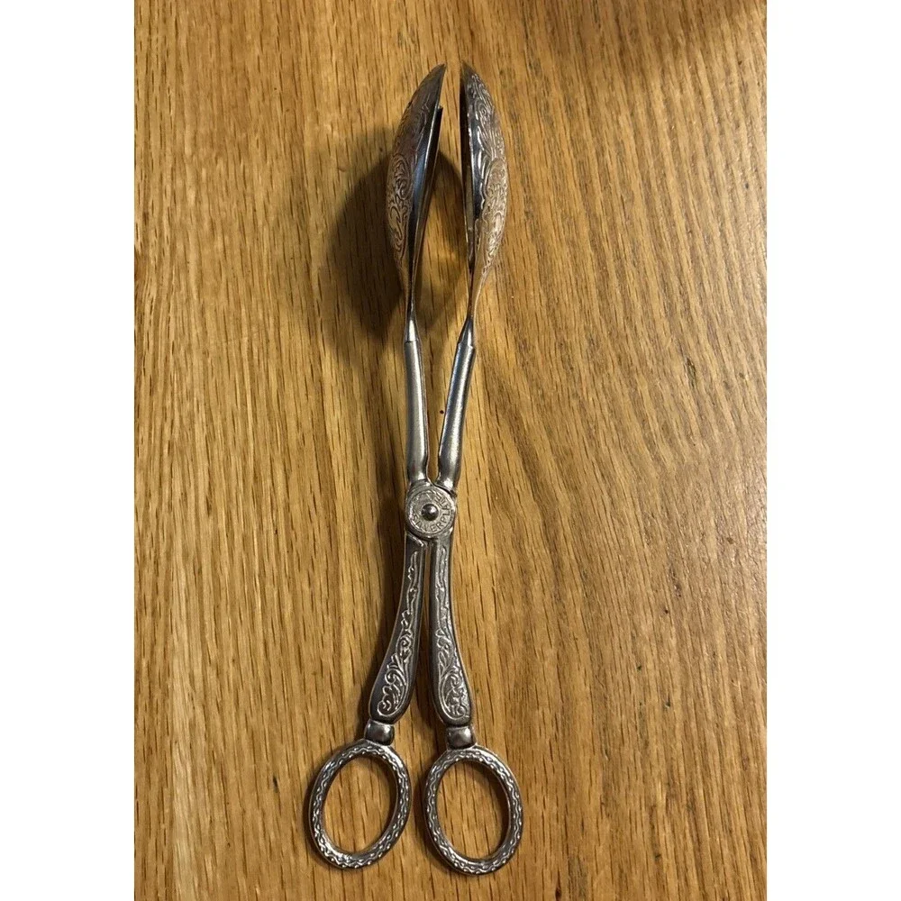 Vintage Silver Plated Scissor Style Pastry Salad Tongs 8.5